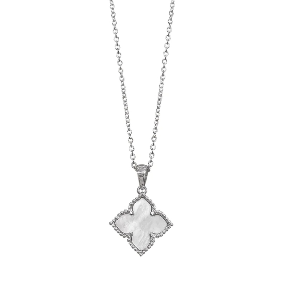 Flower Mother of Pearl Necklace silver white #7